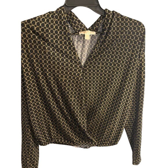 Michael Kors Tops - Michael By Michael Kors Gold Chain Print Wrap Blouse S Sophisticated Workleisure